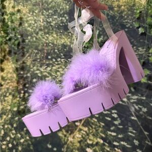 Lilac Fluffy Platform Sandals